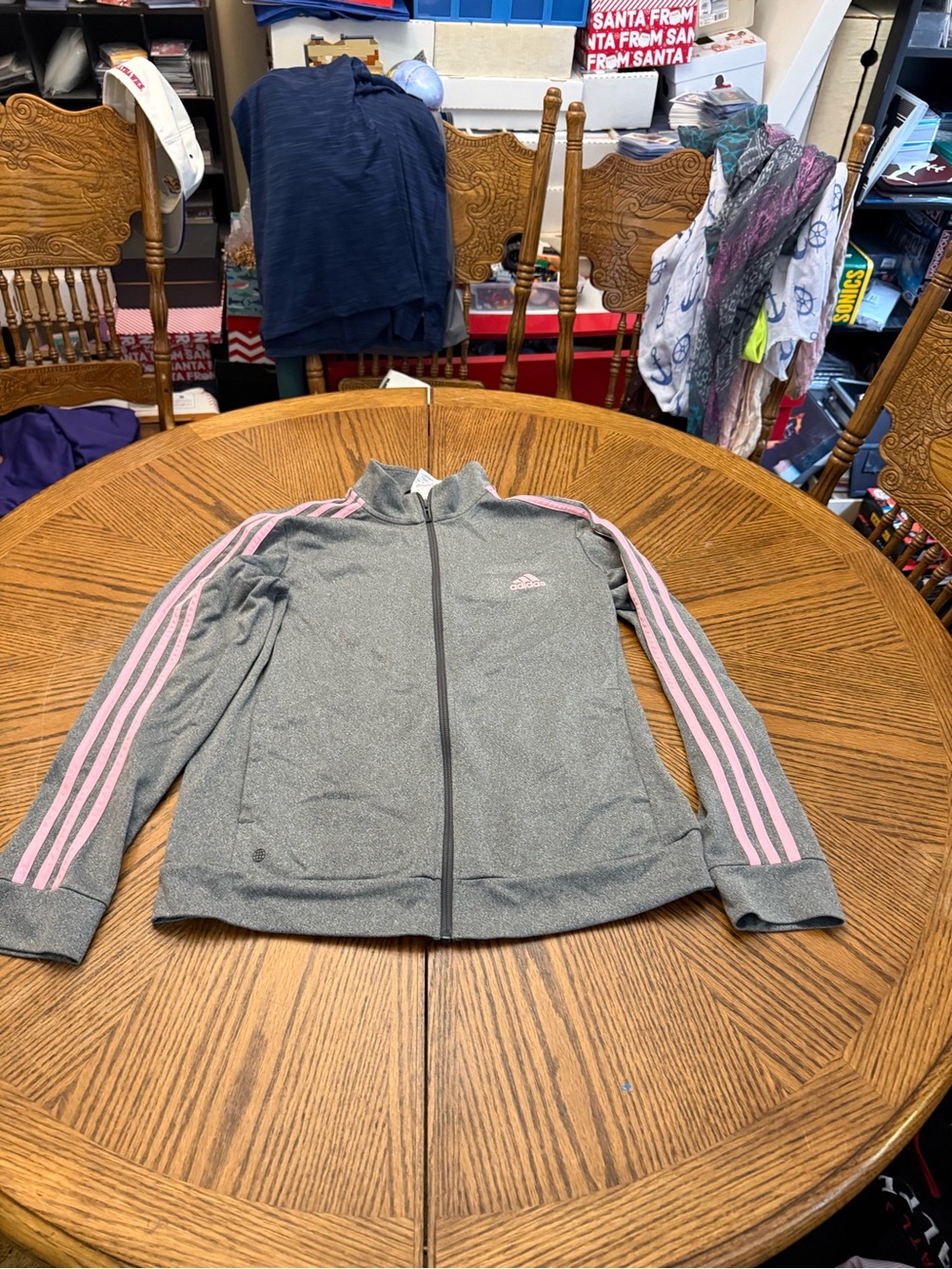 adidas Gray Track Jacket with Pink Sleeve Stripes